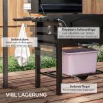Kolgrill BBQ Grill Svart av Metall för Trädgård Trädgårdsgrill med Lock och Hyllor Rökare med Värmeplatta Transporthjul