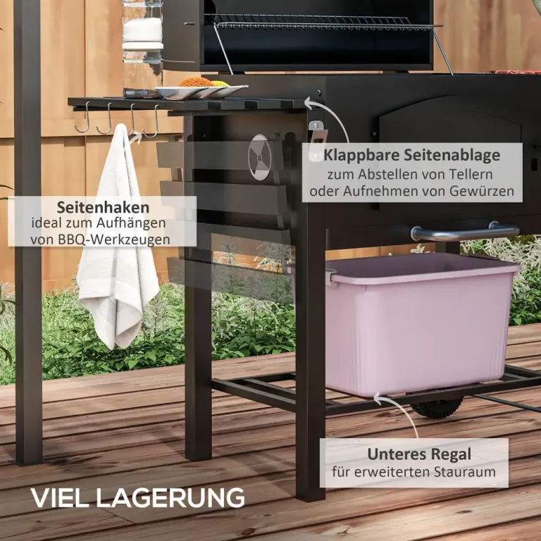 Kolgrill Bbq Grill Svart av Metall Trädgårdsgrill med Lock