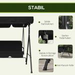 Trädgårdsgunga Gungbänk Svart av Stål för Trädgård och Terrass 3-Sits Hollywood Swing med Justerbart Tak Robust 172 x 110 x 153 cm