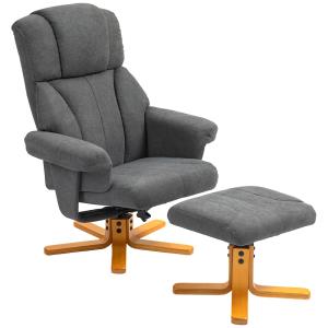 Fåtölj med Fotpall och Justerbart Ryggstöd för Vardagsrum och Sovrum Ergonomisk och Avkopplande Mörkgrå Tyg och Trä