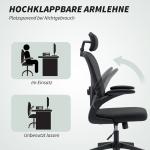Ergonomisk Kontorsstol med Fällbara Armstöd och Justerbart Svankstöd, Svart