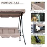 Hammock Trädgårdsgunga 3-Sits 2-i-1 Beige av Stål ve Tyg för Trädgård ve Terrass Gunga med Liggfunktion 340 kg 200 x 125 x 170 cm