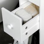 Badrumsskåp Nischskåp Vit av Spånskiva för Badrum Smalt Skåp med Hjul 2 Lådor och Öppet Fack Badrumsvagn 16 x 49,5 x 66 cm