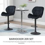 Barstolar i Konstläder 2-Pack, Snurrbara Köksstolar med Ryggstöd, Justerbar Höjd och Bekväm Sits, Svart, 51,5 x 57,5 x 93-114,5 cm