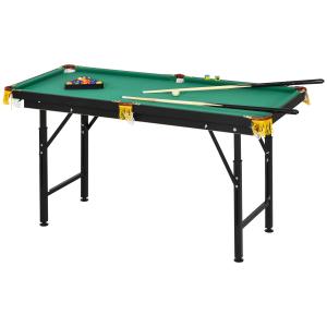 Biljardbord med Hopfällbara Ben och Höjdjustering inkl Triangel och 2 Köer för Spel Hållbar och Stabil Grön MDF och Metall för Hem och Hobby