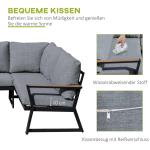 Loungegrupp i Aluminium 4 Delar, Modern Utemöbel med L-Soffa och Bord, Bekväm Sittgrupp för Terrass, Grå