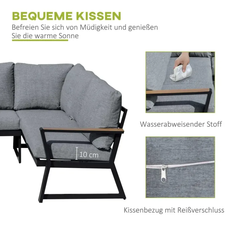 Loungegrupp i Aluminium 4 Delar Utemöbel med L-soffa