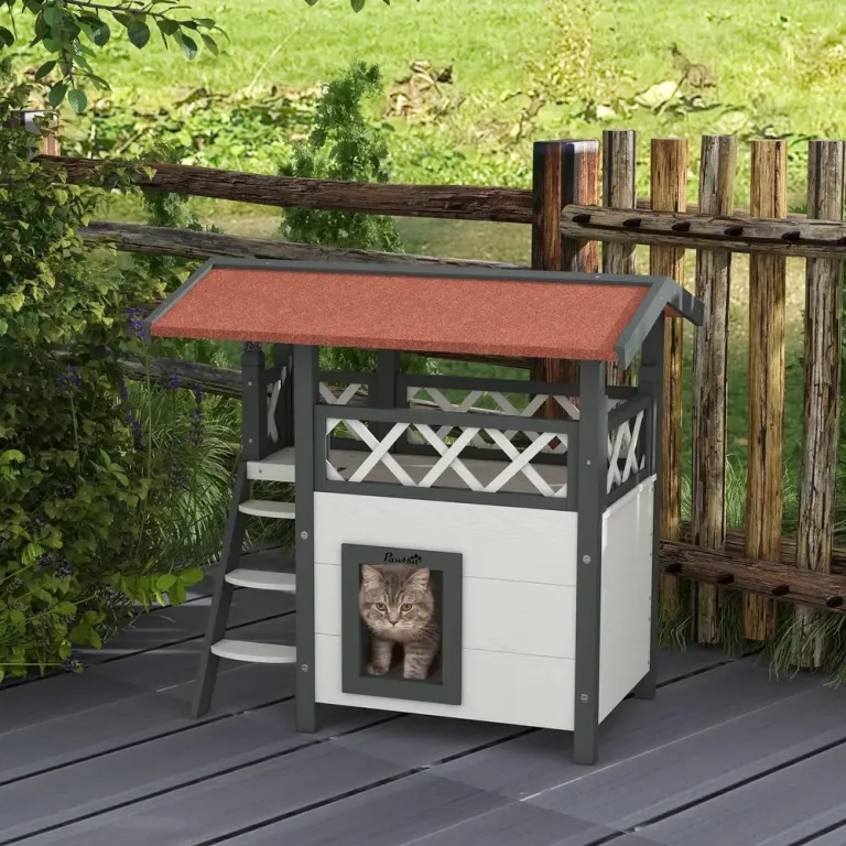 Katthus Kattvilla Vit av Massivt Trä 77 x 50 x 73 cm