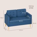 Tvåsitssoffa med Förvaringsutrymme och Knapphäftning samt Kuddar för Vardagsrum Ergonomisk och Stabil Blå Kautschukträ och Tyg 117 x 62 x 78 cm