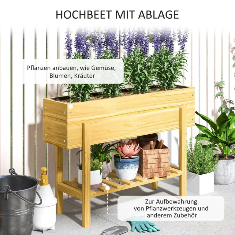 Upphöjd Bädd med Hylla Örtbädd 100 x 30 x 70,5 cm