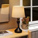 Bordslampa med USB Svart Metall och Tyg för Sovrum Sänglampa med Laddningsport och Justerbart Ljus Modern Design