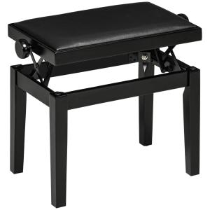 Justerbar Pianopall i Konstläder, Bekväm Pianobänk med Förvaring, Ergonomisk Sittplats för Musiker, Svart, 63 x 33 x 45-56 cm