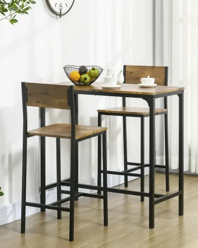 3-Delad Stångsats Högt Bord 2 Stolar MDF Metallram, Brun