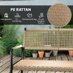 Trädgårdsmöbelset i Polyrattan Loungeset med 2-sits Soffa, Fåtölj och Glasbord för 4, Mörkgrå+Gul