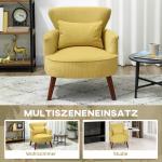 Fåtölj med Ländkudde Gul Tyg och Gummiträ för Vardagsrum och Sovrum Modern Accentstol med Träben Bekväm Sittplats med Stilren Design Lättmonterad