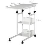 Sidobord med Hjul, Höjdjusterbart, 2 Hyllplan, Metallstomme, 80 x 40 x 72–82 cm, Vit