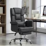 Ergonomisk Kontorsstol, Höjdjusterbar 48–56 cm, Lutande Ryggstöd och Fotstöd, Svart
