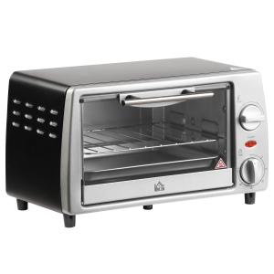 Minigrill och Ugn 10L, Kompakt Bordsugn med Timer, Perfekt för Camping och Pentry, Silver/Svart, 36,5 x 26 x 22 cm, 750 W