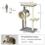 Skrapstolpe Kattträd Grå av Sisal och Plysch för Katter upp till 5 kg med Kattgrotta och Lekboll 2 Liggplatser Klätterträd 104 cm