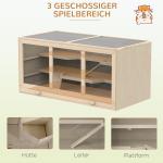 Hamsterbur Gnagarbur Natur Trä och PVC för Hamstrar och Smådjur 3-Våningshus med Trappor och Fönster 115 X 57 X 55 Cm