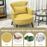 Fåtölj med Ländkudde Gul Tyg och Gummiträ för Vardagsrum och Sovrum Modern Accentstol med Träben Bekväm Sittplats med Stilren Design Lättmonterad