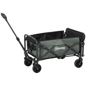 Hopfällbar Trädgårdsvagn Transportvagn med Avtagbar Presenning, 90 kg, 72 L, Grön