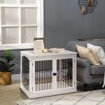 Hundkoja Hundhus Transportlåda Liten Djurbur Inomhusbruk MDF och Metall Vit 81 X 58,5 X 66 Cm