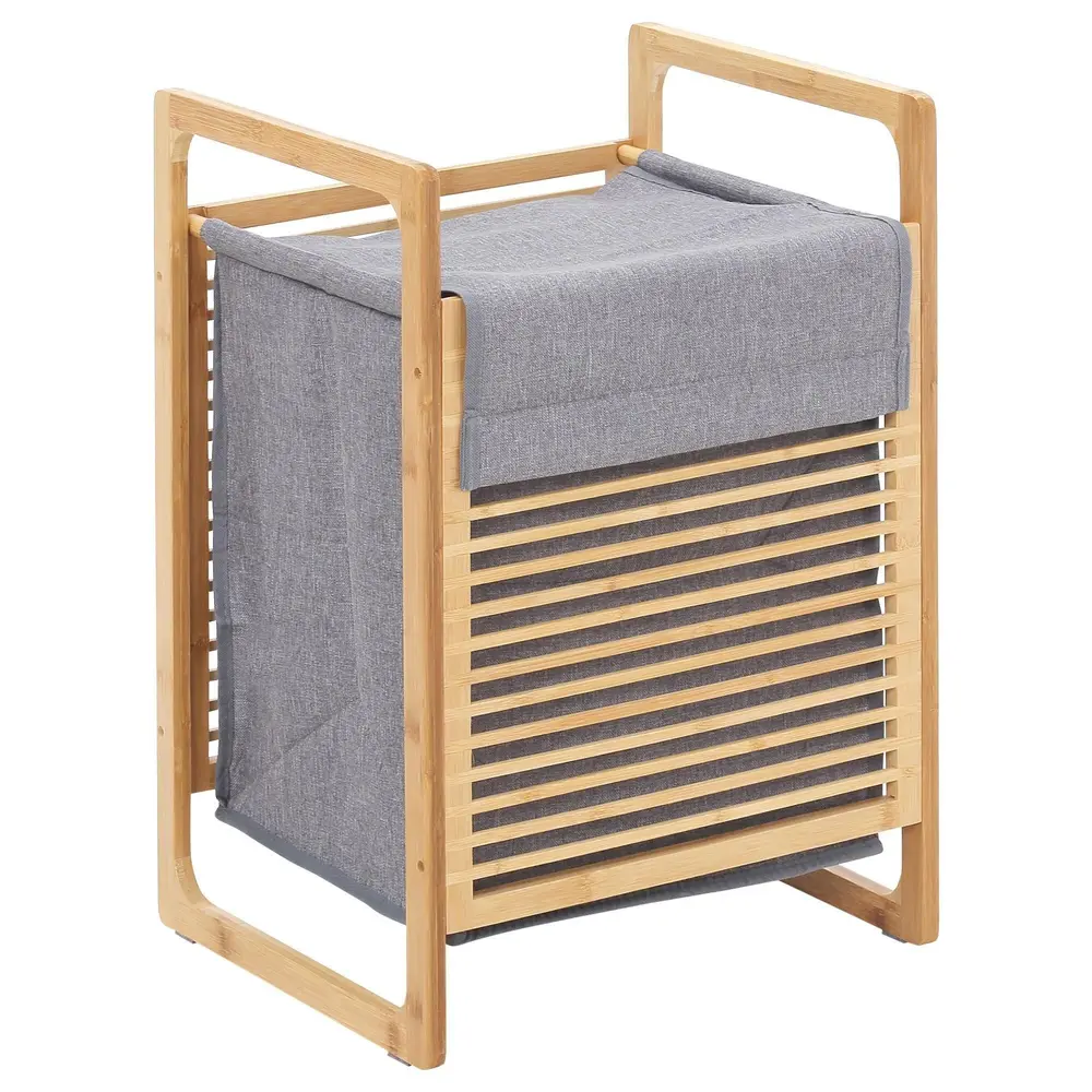 Tvättkorg i Bambu med Lock Snygg 40 x 35 x 60,5 Cm