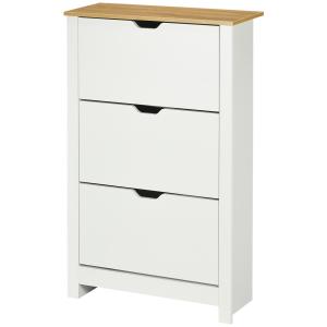 Skoskåp Skoställ Vit Natur av Trä för Hall och Entré Skotippare med 3 Klaffar för 18 Par Skor Platsbesparande 72 x 26 x 112 cm