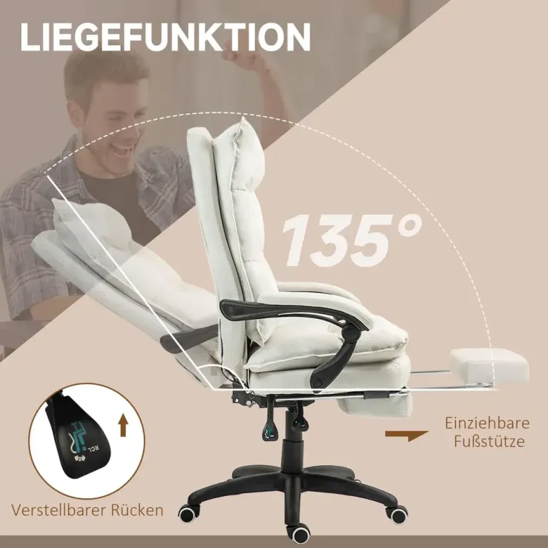 Massage Kontorsstol med Fotstöd & Värme Krämvit