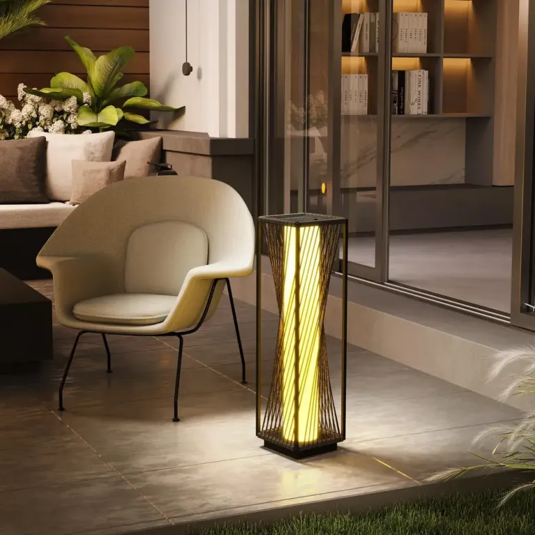 Solar Golvlampa Rottinglampa med Ljussensor Natur