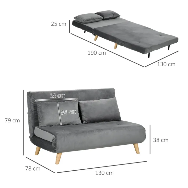 Bäddsoffa 2-Sits Soffa Grå av Tyg 130 x 78 x 79 cm