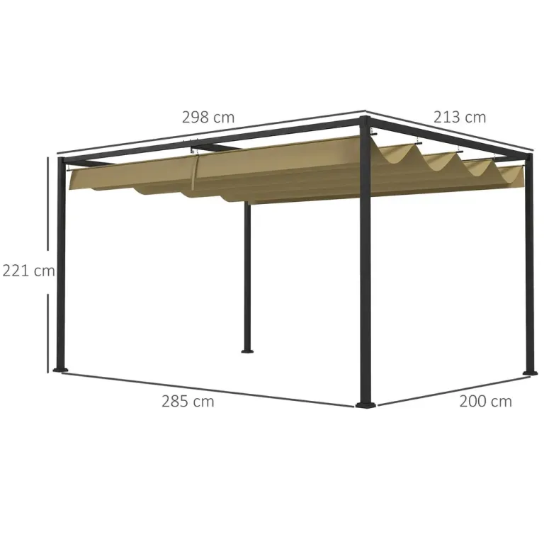 Pergola Trädgårdspaviljong med Tak Khaki av Metall 3 x 2 m