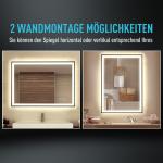 LED-Badrumsspegel med Touch-Knapp Modern Väggspegel Imfri Funktion och 3 Ljusfärger Silver 70 X 50 X 3 Cm