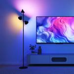 Golvlampa Dimbar Svart Metall för Vardagsrum 3 Roterbara Huvuden RGB Fjärrkontroll Touch Modern Design