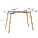 Matbord för Fyra Personer med Bordsskiva i Härdat Glas och Stabilt Underrede i Trälook Ergonomisk för Kök och Matsal 120 L x 60 B x 76 H cm