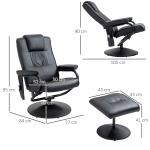 Massagestol med Pall, Vridbar Vilstol med Massagefunktion, Elektrisk TV-stol med Liggfunktion, Fjärrkontroll, Konstläder, Svart