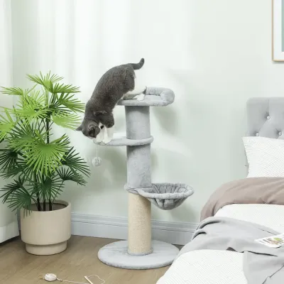 Klösträd Flera Våningar Ljusgrå Sisal och Plysch 135 cm