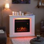Elektrisk Kamin med Realistisk Eld Svart Metall och Glas för Vardagsrum Stämningsfull Värmare med Fjärrkontroll och Timer Justerbar Låga 12 Färger