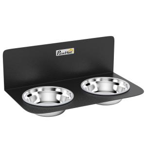 Matskål Hund Väggmonterad Justerbar Svart Rostfritt Stål och Metall för Hundar Dubbla Skålar 800 ml Ergonomisk och Platsbesparande 42 × 24 × 14 cm