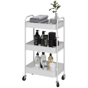 Serveringsvagn Köksvagn Vit av Stål för Kök och Vardagsrum Förvaringsvagn med 3 Våningar Praktisk Design