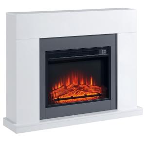 LED Elektrisk Öppen Spis, Fristående Kamin med Flameffekt, 1800/2000 W, Inomhusvärmare med Träram, MDF, Vit, 113 x 26,6 x 87,5 cm