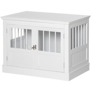 Hundbur, Möbelmöbel med 3 Dörrar, Hundhus för Hem, Vit, 78 x 53 x 59,3 cm