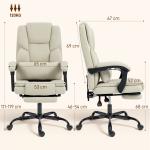 Kontorsstol med Fotstöd Beige Konstläder för Hemmakontor Ergonomisk Skrivbordsstol Höj- och Sänkbar Rullbar