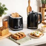 Frukostset Retro Svart Rostfritt Stål och Plast för Kök Vattenkokare och Brödrost med LED-display 1,7 Liter 2200W