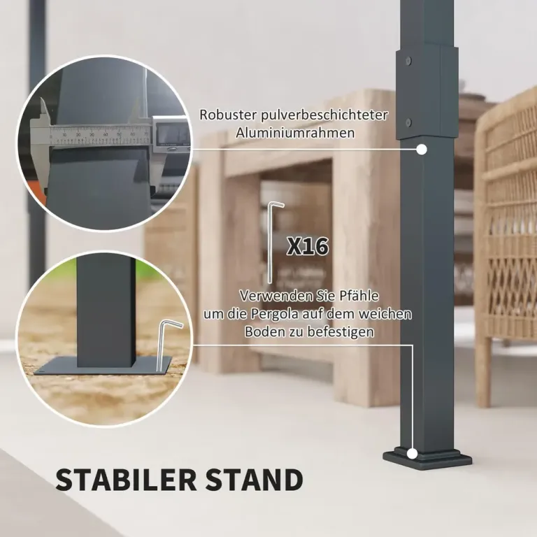 Pergola Trädgårdspaviljong med Skjuttak Grå 3,5 x 3 m
