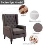 Tuftat Wingbackstol med Hög Rygg, Stoppad Loungestol med Rundade Armstöd, Träben, för Sovrum och Vardagsrum, upp till 160 kg, Brun
