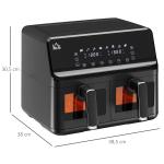 Air Fryer med 2 x 4 L Frityrkorgar, 8 Program, Ljus och Timer, Svart, 38,5 x 38 x 30,5 cm