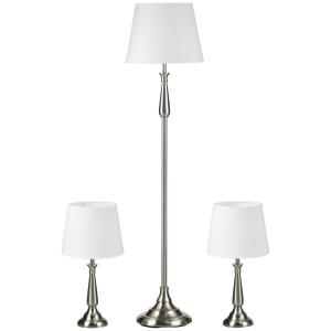 Lampor i Set om 3, Matchande Golv- och Bordslampor i Vintage-Stil, Elegant Belysning för Vardagsrum, Krämvit/E27