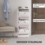 Skoskåp Skotippare med 3 Klaffar Vit av Trä för Hall och Entré Smal Skolåda för 12 Par Skor 47 x 28 x 115 cm